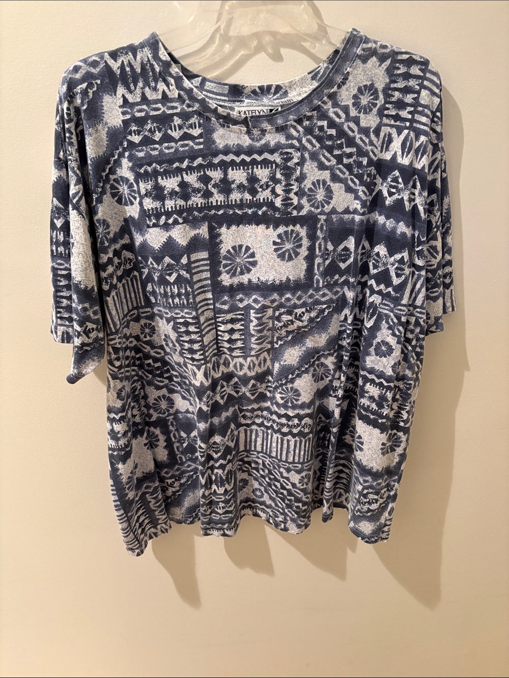 Katrinaz Navy & White Short Sleeve Patterned Tee